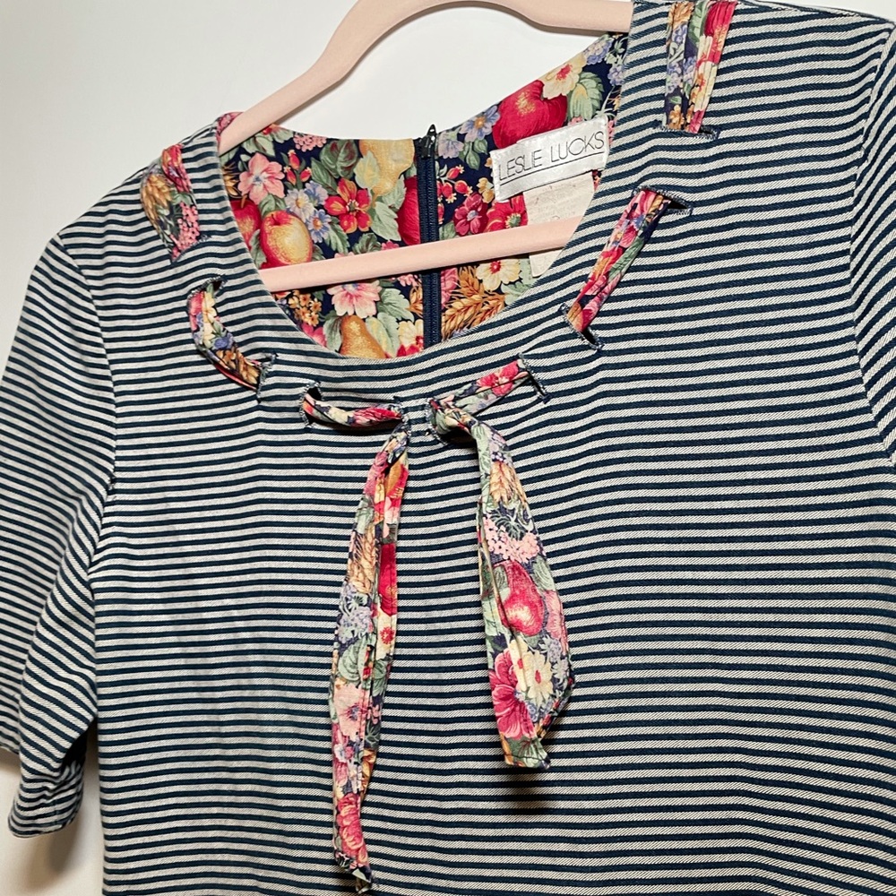 Vintage Nautical + Floral Tie Neck Dress